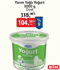 DOST YARIM YAĞLI YOĞURT 3000 G